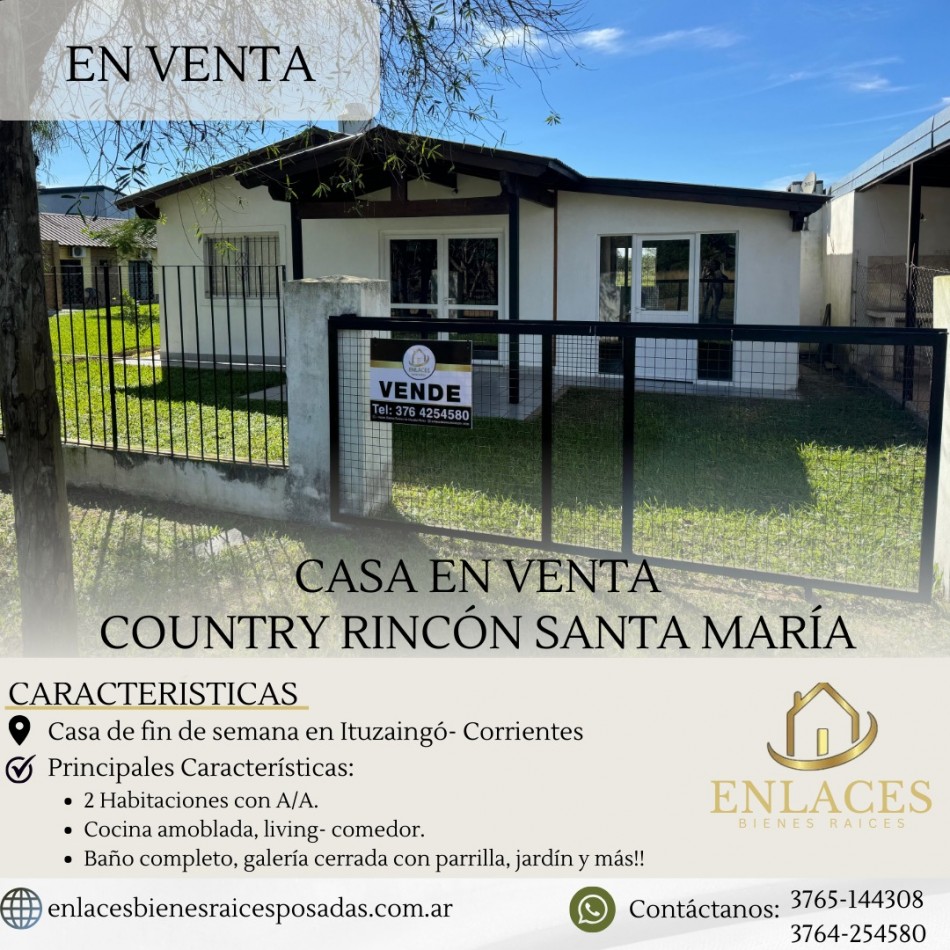 CASA EN VENTA EN BARRIO PRIVADO RINCON SANTA MARIA ITUZAINGO CORRIENTES
